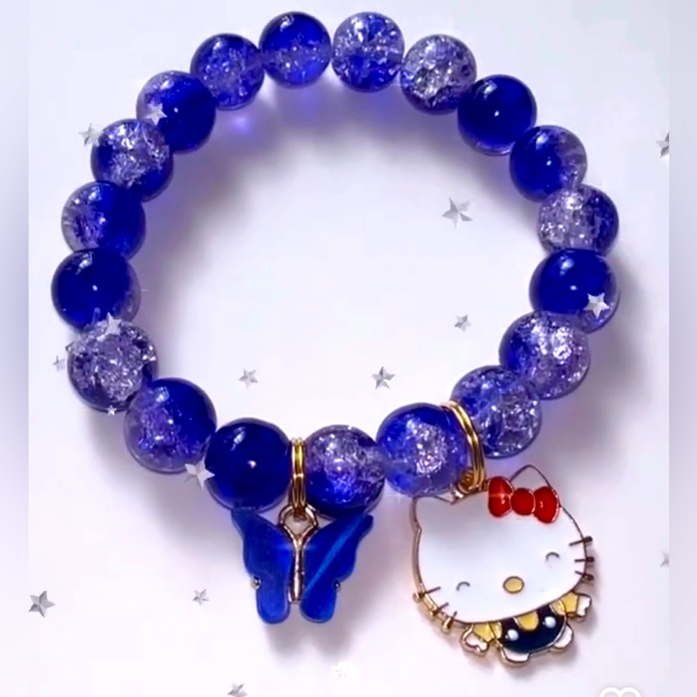 Hello kitty with butterfly stretch beaded bracelet
